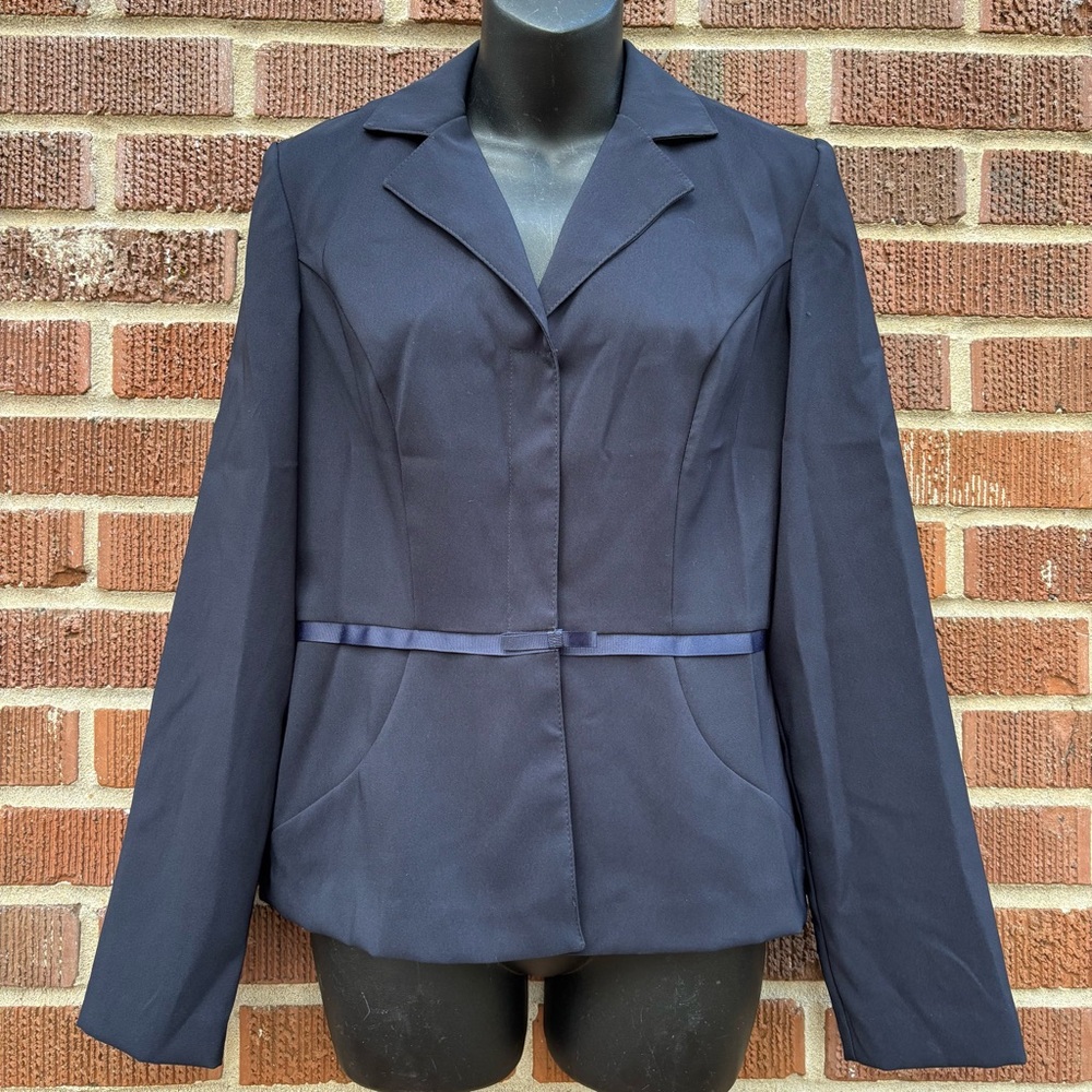 Giorgio Fiorlini Collection Women’s Sz 6 Navy Blue Blazer Jacket Ribbon accents